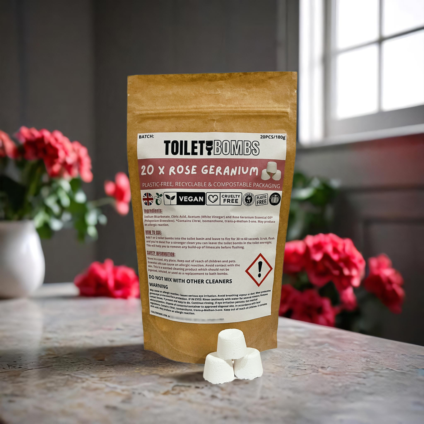 Rose Geranium Toilet Refresher Bombs - 20 Per Pack
