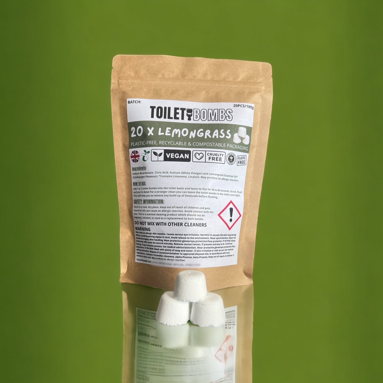Lemongrass Toilet Refresher Bombs - 20 Per Pack