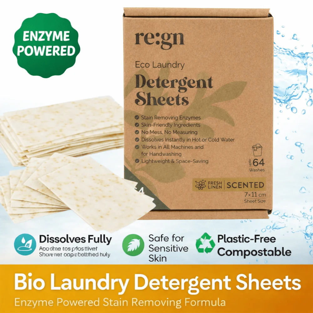 Bio Laundry Detergent Sheets | Enzyme-Powered Stain Remover | Fresh Scent (64 Sheets)