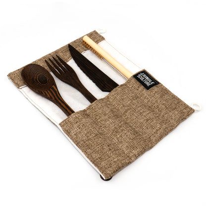 Reusable Dark Wood Cutlery Set - 5 Piece